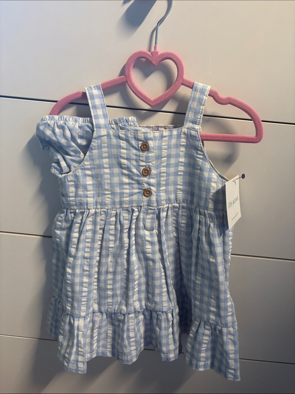 Light Blue Gingham Ruffle-Trim Kids Sundress